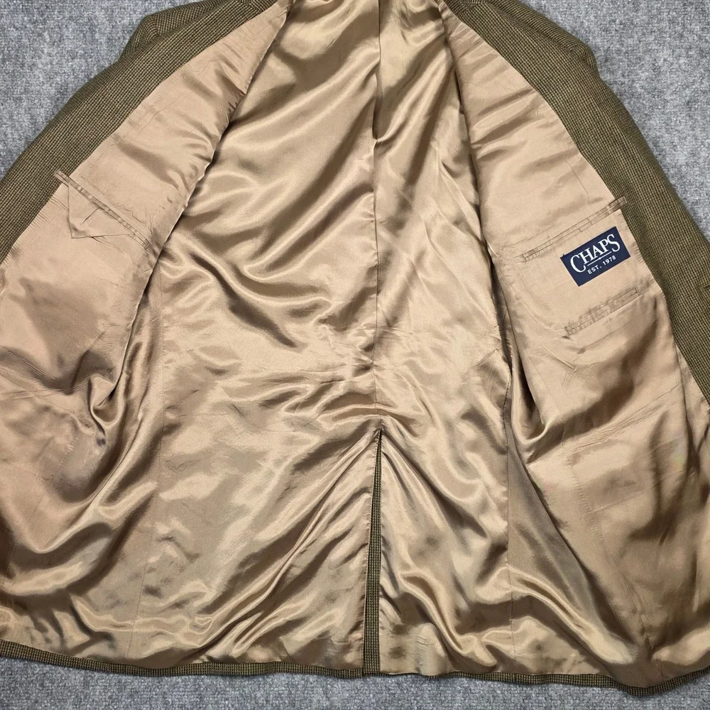 Chaps Blazer Mens 46L Lambswool Tan Birdseye Tweed Sport‎ Coat Classic Academic